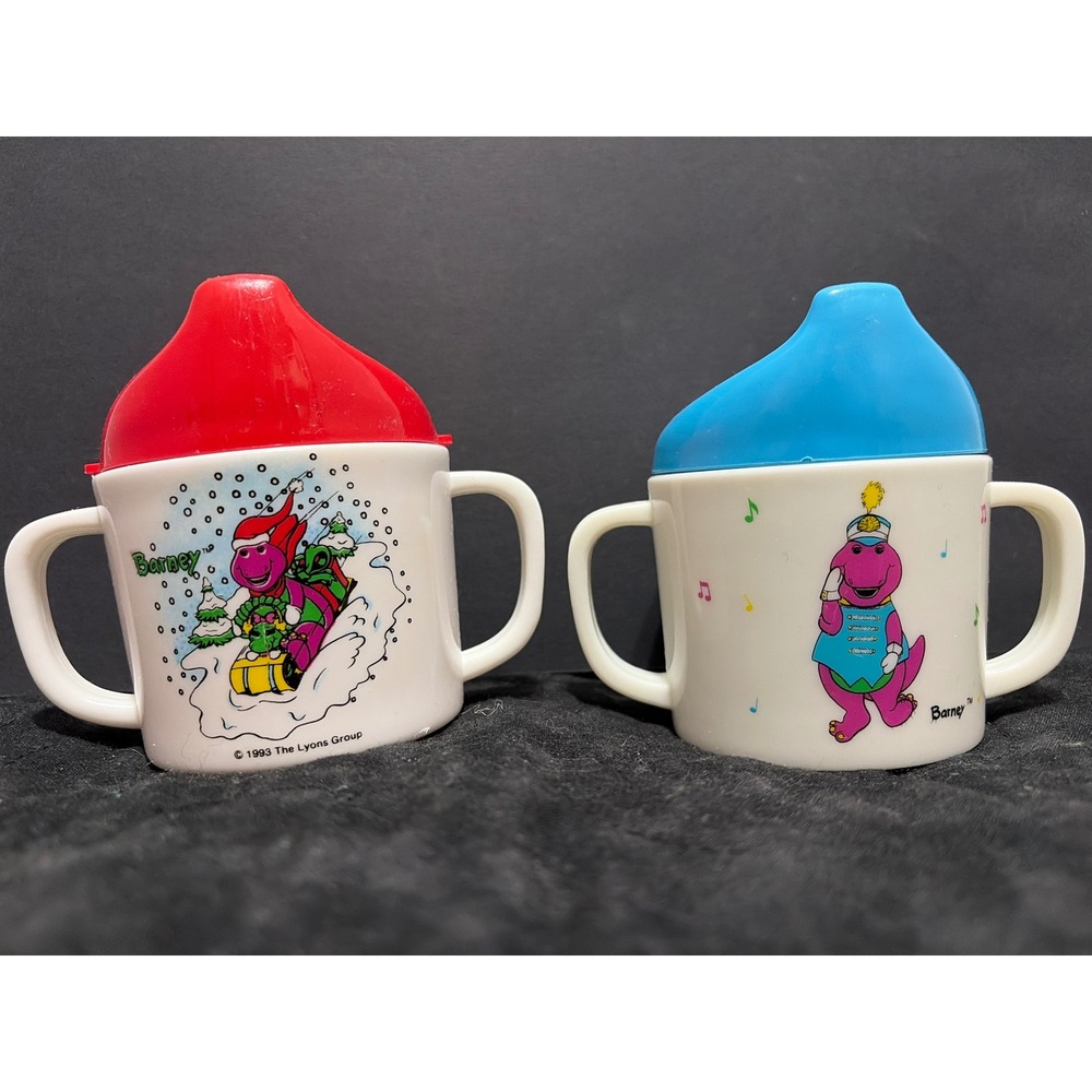 Vintage 1993 Barney the Dinosaur Sippy Cup Set 2 Training Toddler Baby 90s
6oz